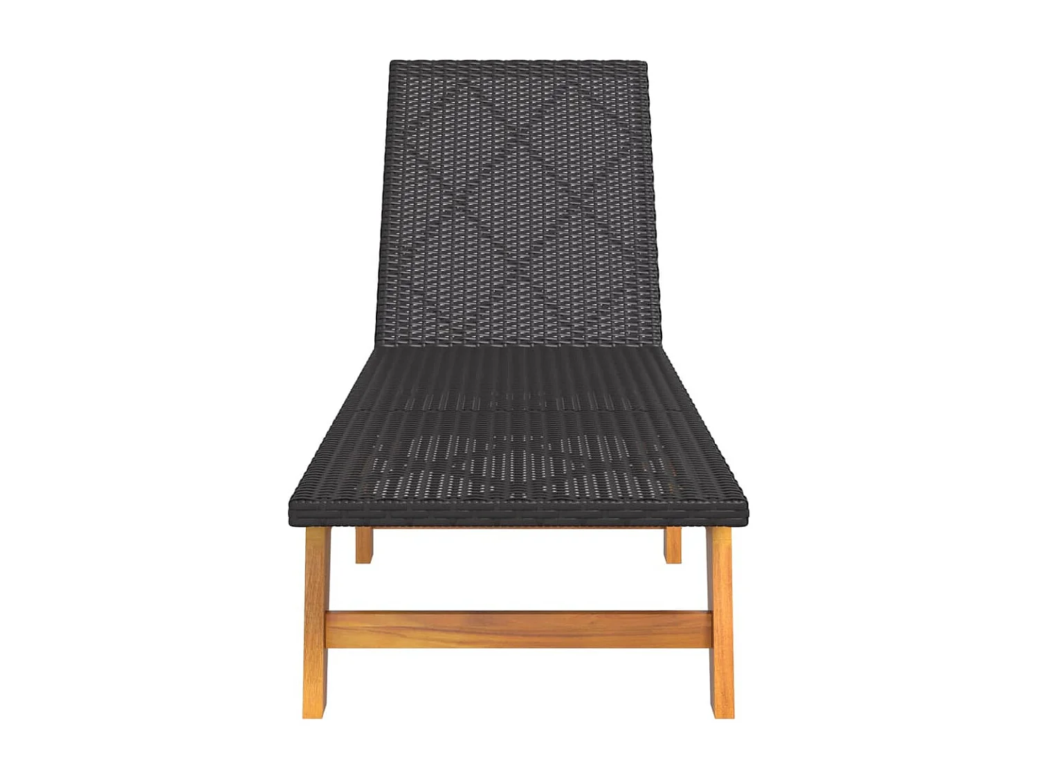 Ligbed poly rattan en massief acaciahout zwart en bruin
