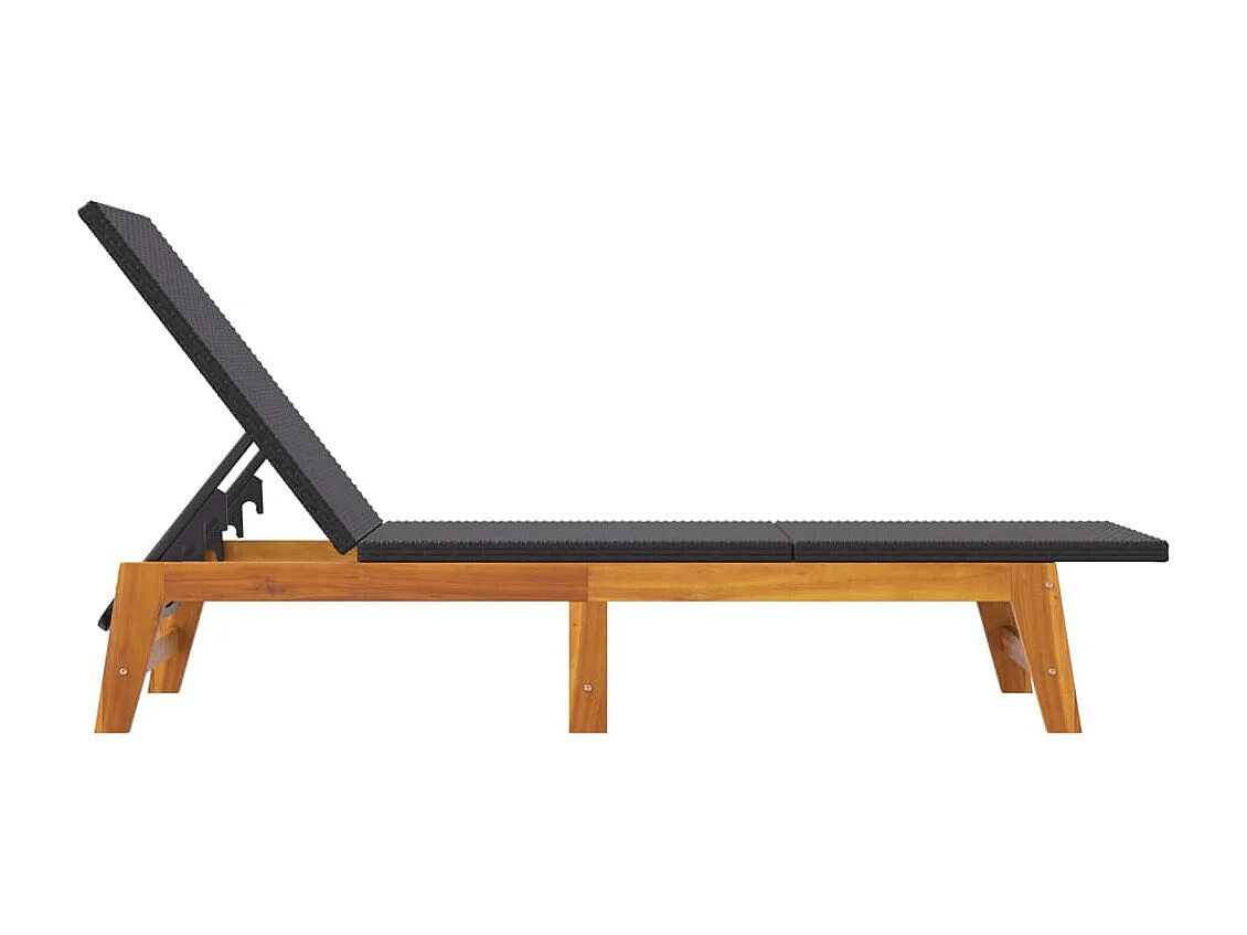 Ligbed poly rattan en massief acaciahout zwart en bruin