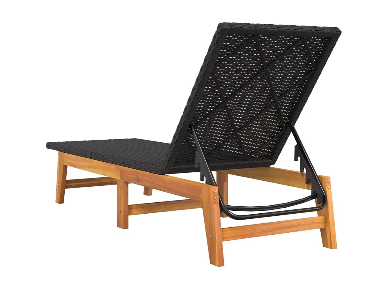 Ligbed poly rattan en massief acaciahout zwart en bruin