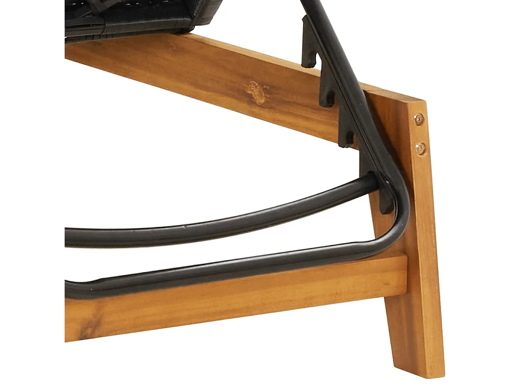 Ligbed poly rattan en massief acaciahout zwart en bruin