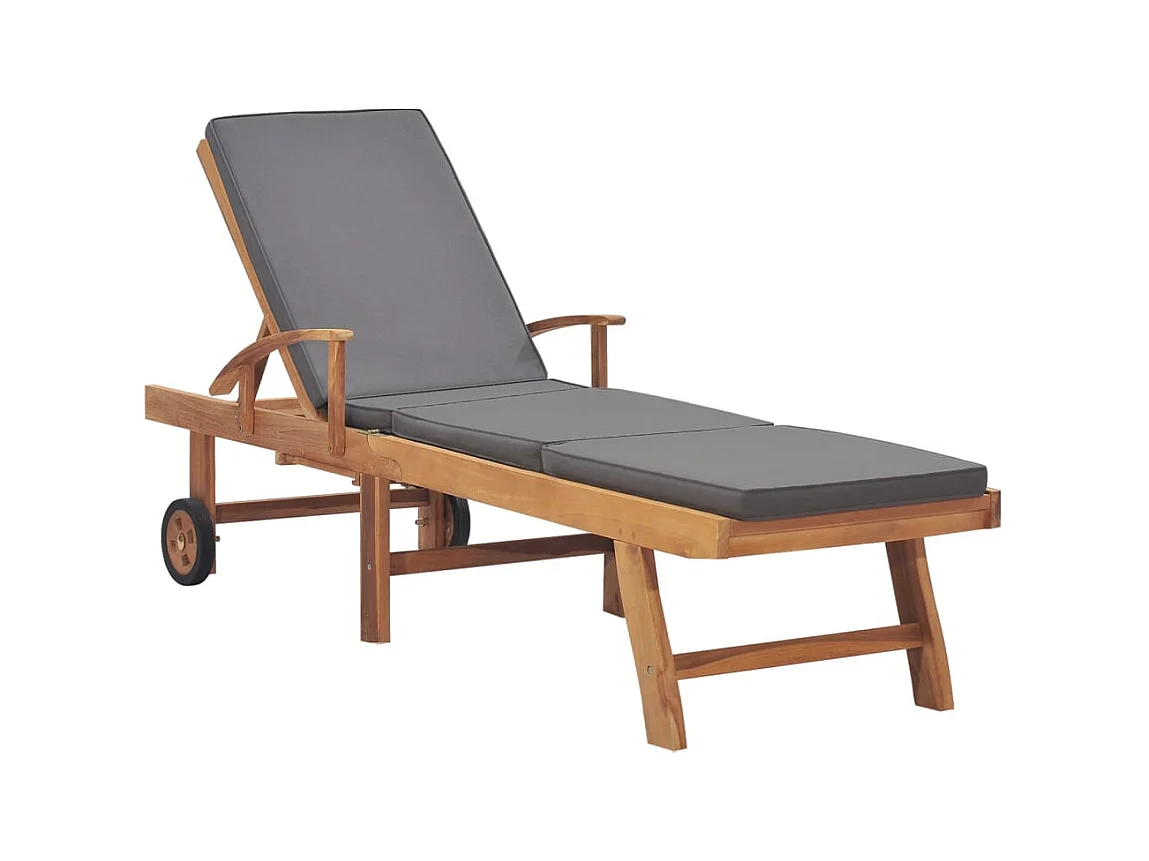 Chaise longue avec coussin Bois de teck solide Gris foncé