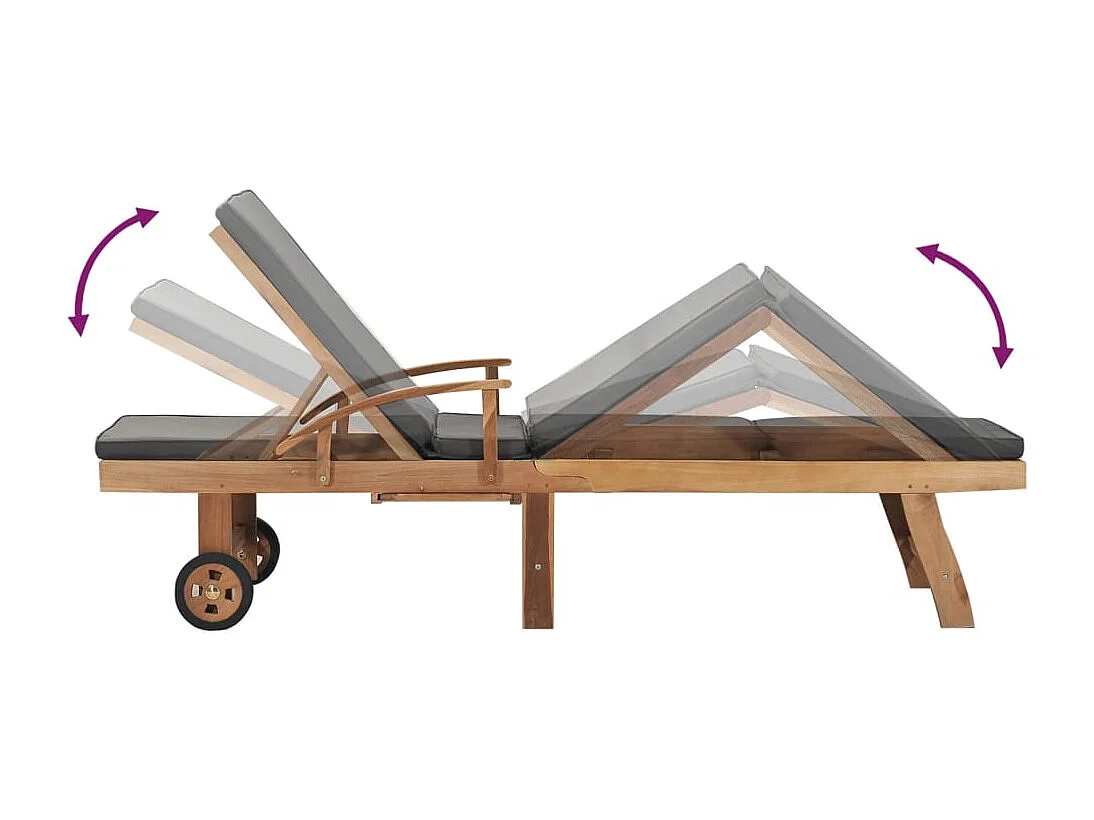 Sonnenliege mit Auflage Massivholz Teak Dunkelgrau