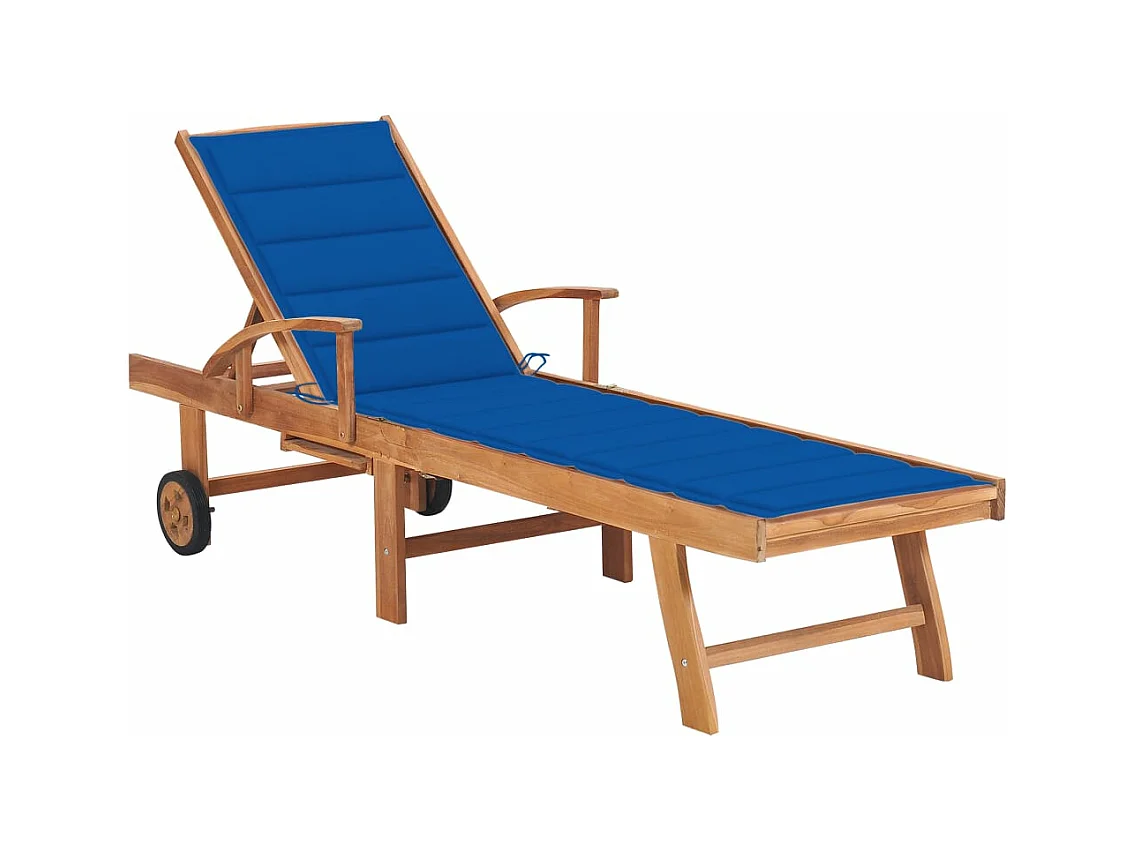 Chaise longue avec coussin bleu royal Bois de teck solide