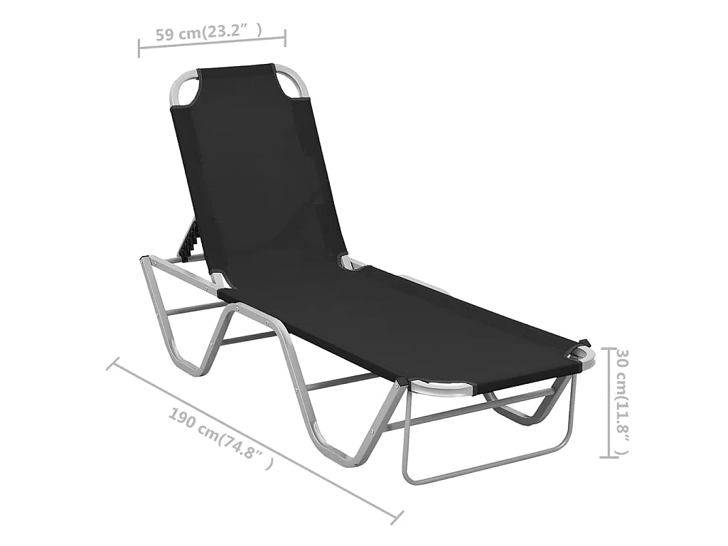 Chaise longue aluminium et textilène noir