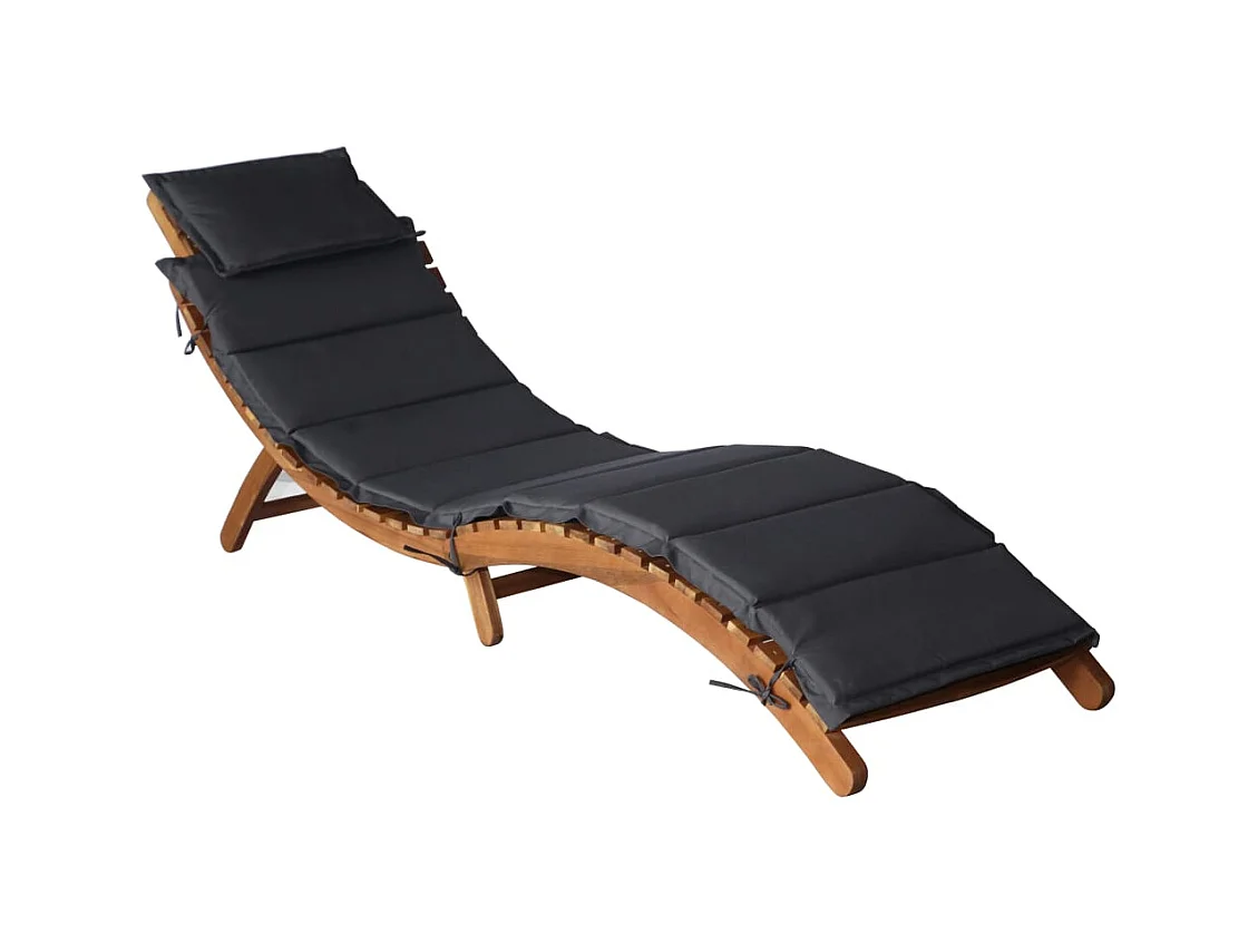 Chaise longue avec coussin Bois d'acacia solide Gris foncé