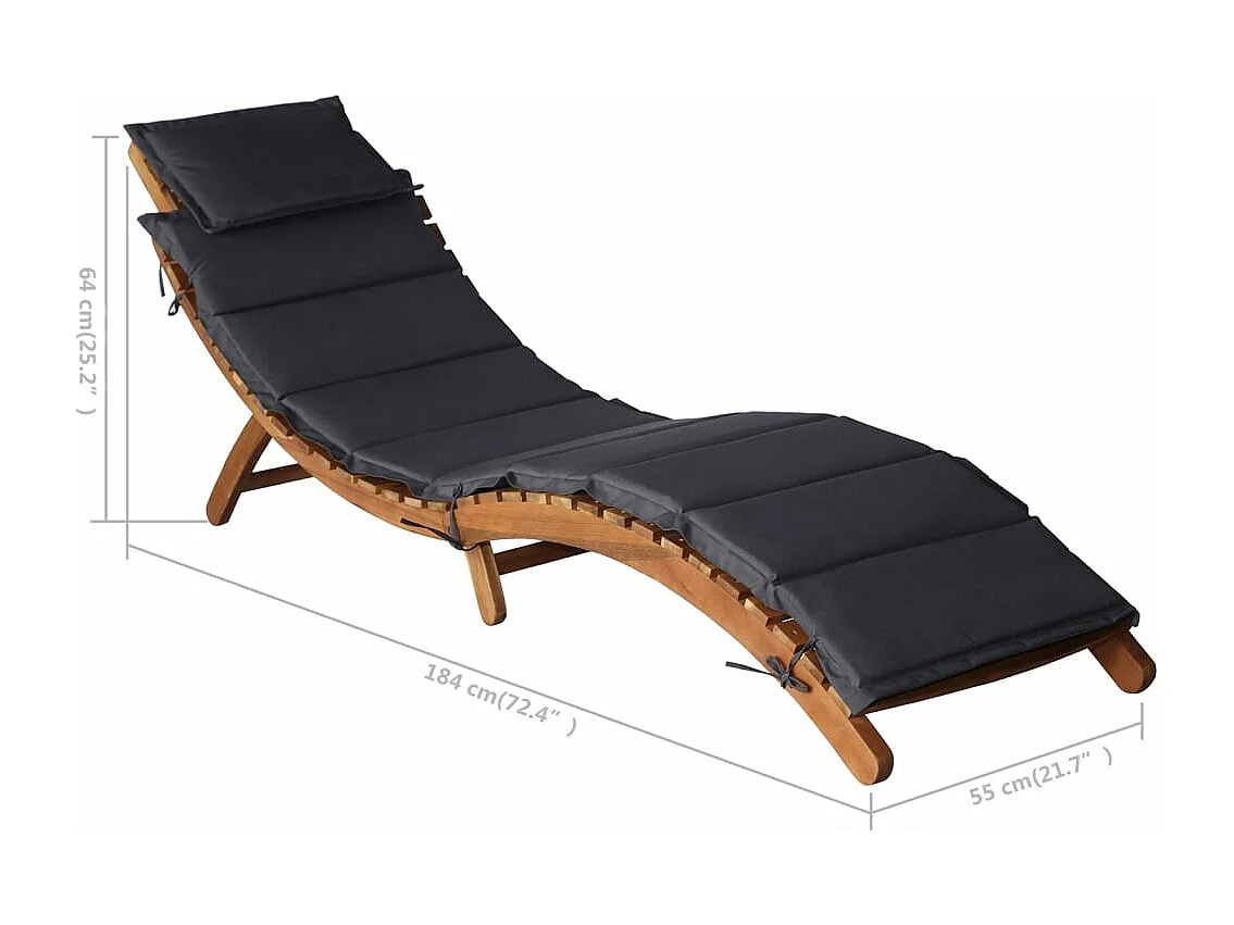 Chaise longue avec coussin Bois d'acacia solide Gris foncé