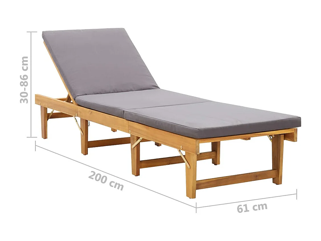 Chaise longue pliante avec coussin Bois d'acacia solide