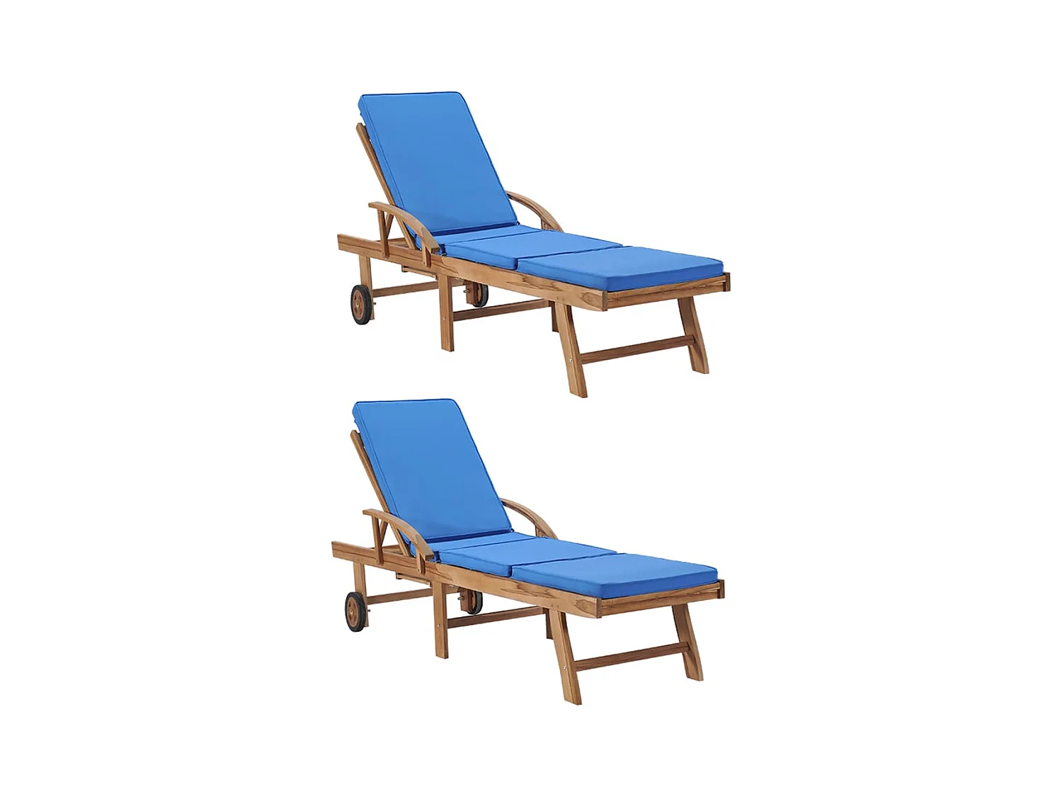Chaises longues avec coussins 2 pcs Bois de teck solide Bleu
