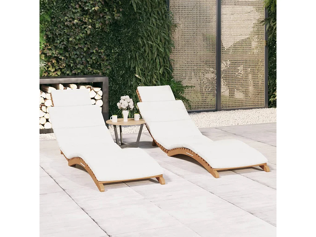 Chaises longues lot de 2 avec coussins Bois massif de teck