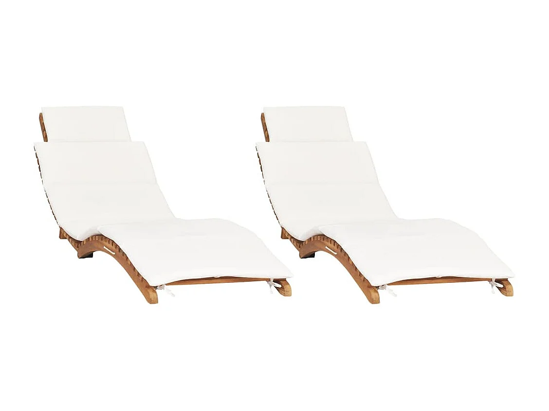 Chaises longues lot de 2 avec coussins Bois massif de teck