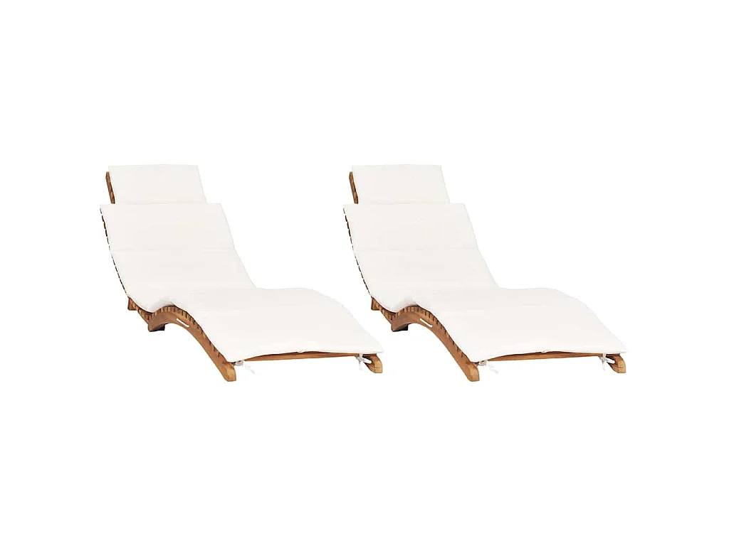 Chaises longues lot de 2 avec coussins Bois massif de teck