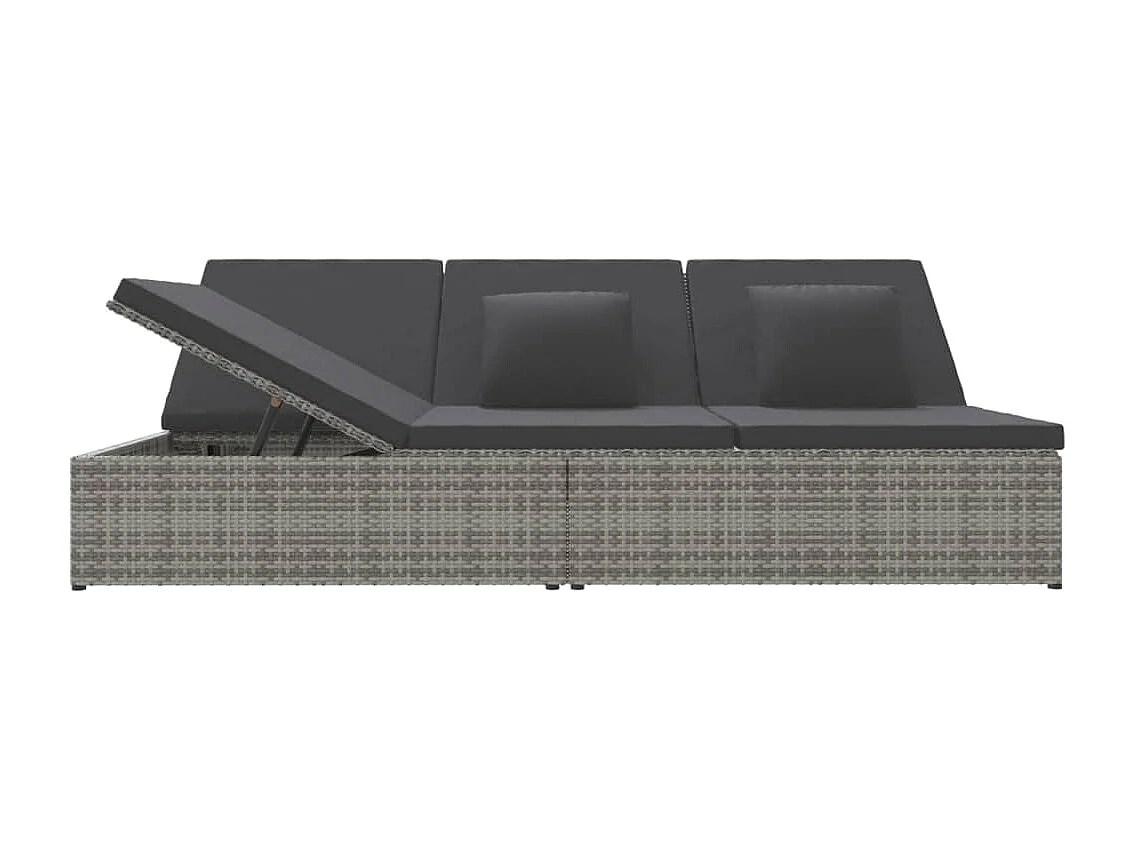 Sonnenliege mit Auflagen Poly Rattan Dunkelgrau