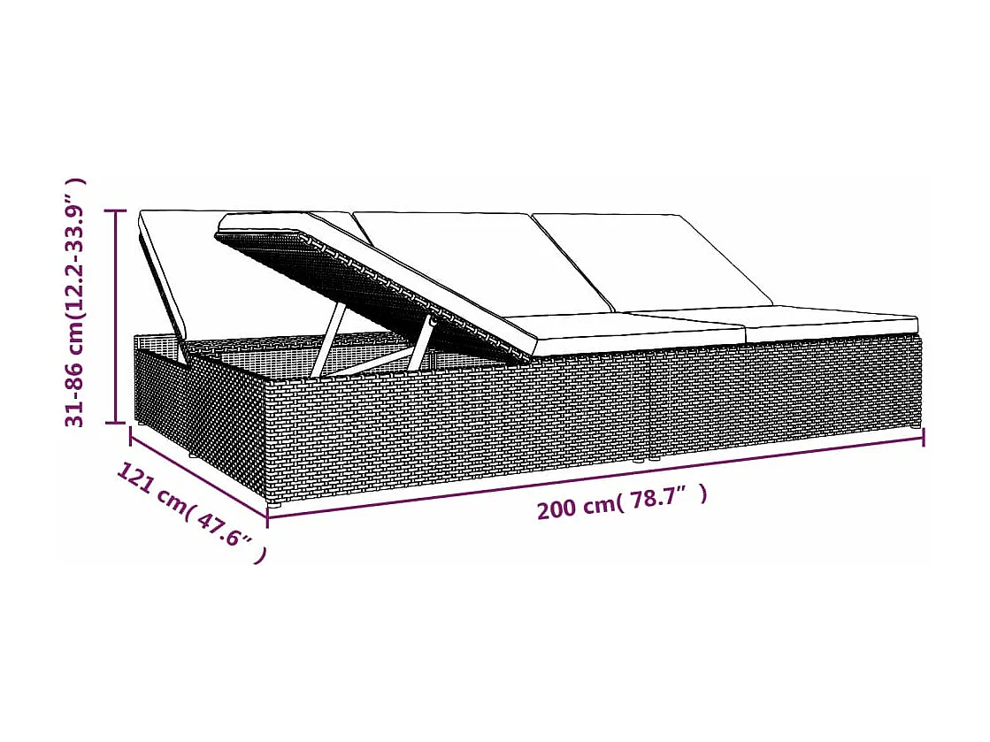 Sonnenliege mit Auflagen Poly Rattan Dunkelgrau