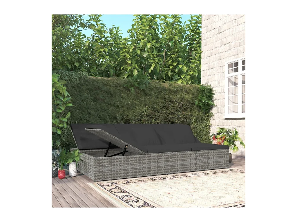 Transat convertible avec coussin Résine tressée Gris foncé