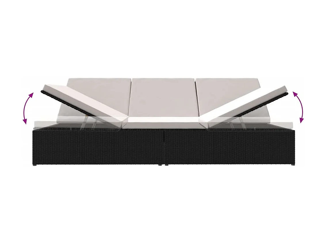 Espreguiçadeira convertível com almofadões vime PE preto