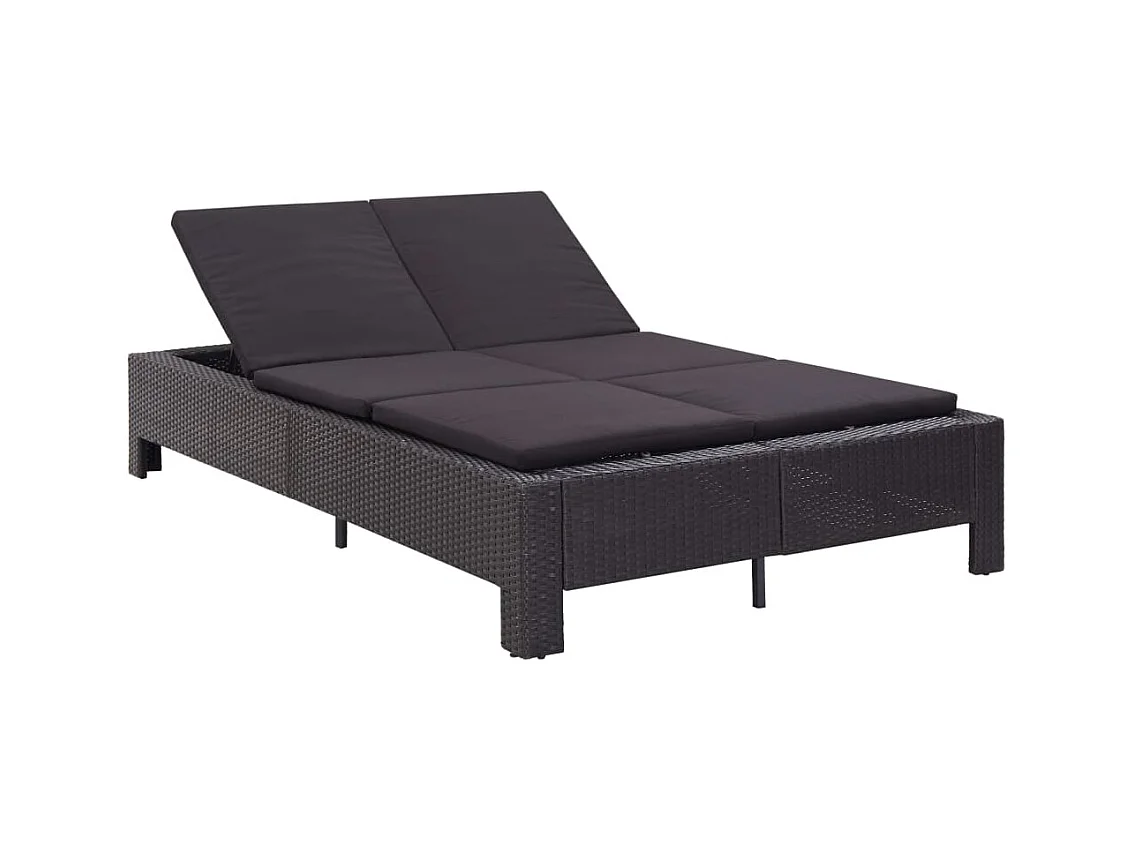 Ligbed met kussen 2-persoons poly rattan zwart