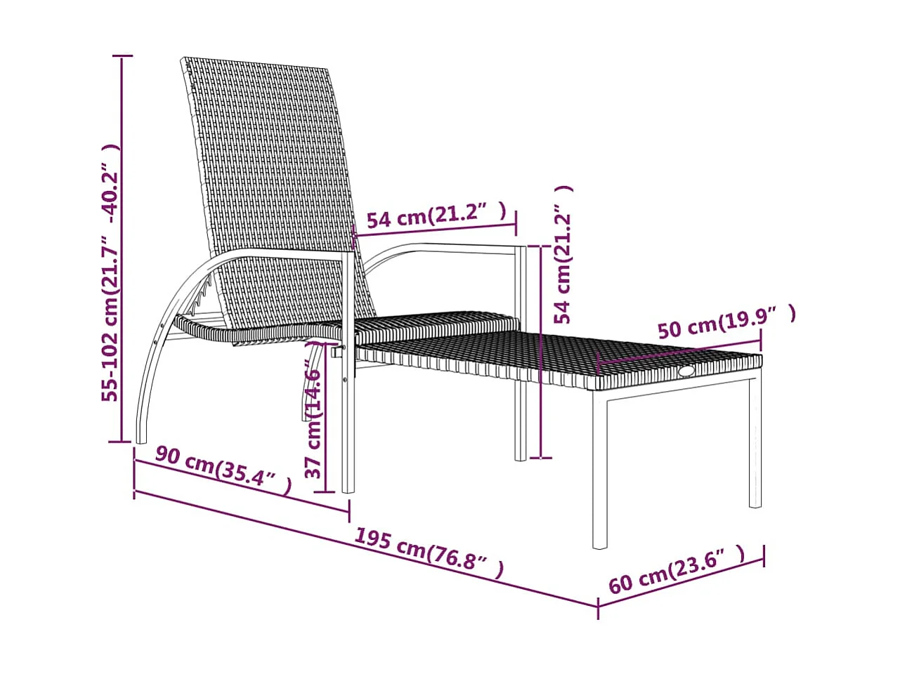 Sonnenliegen 2 Stk. mit Fußhocker PE-Rattan Schwarz