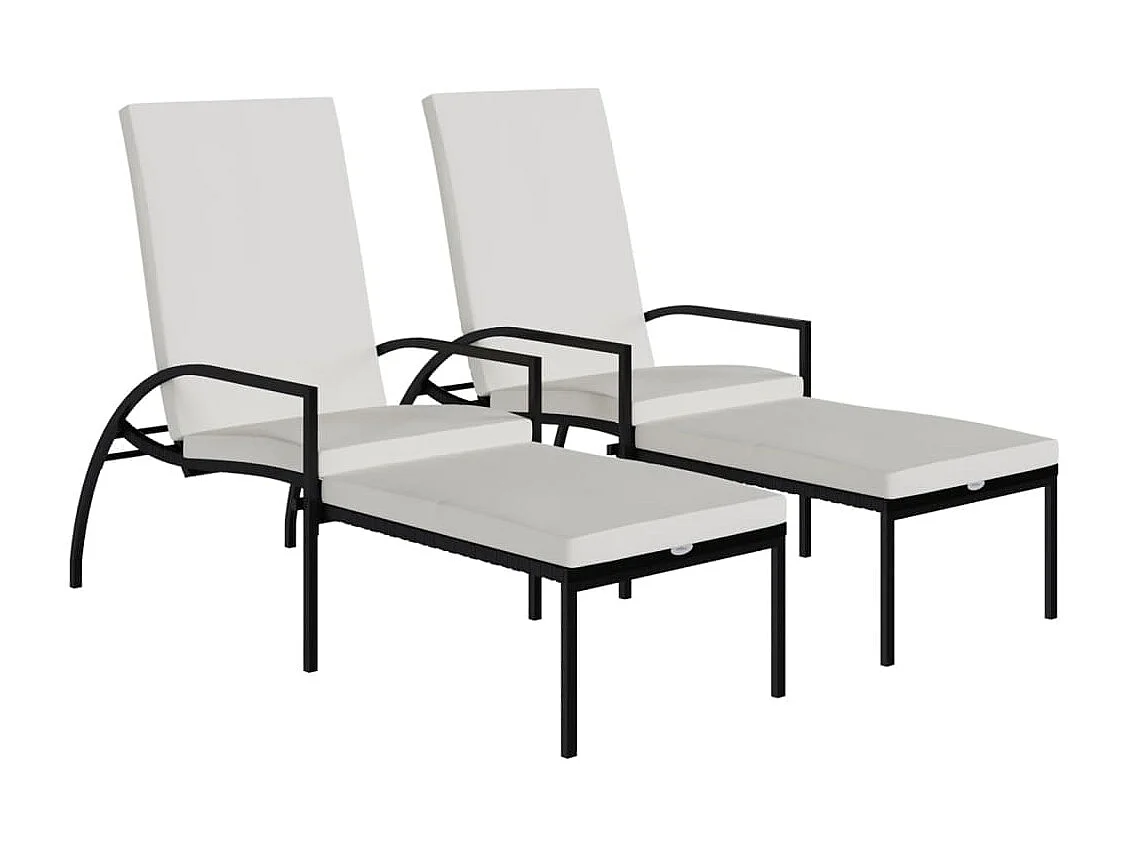 Chaises longues avec repose-pied 2 pcs Résine tressée Noir