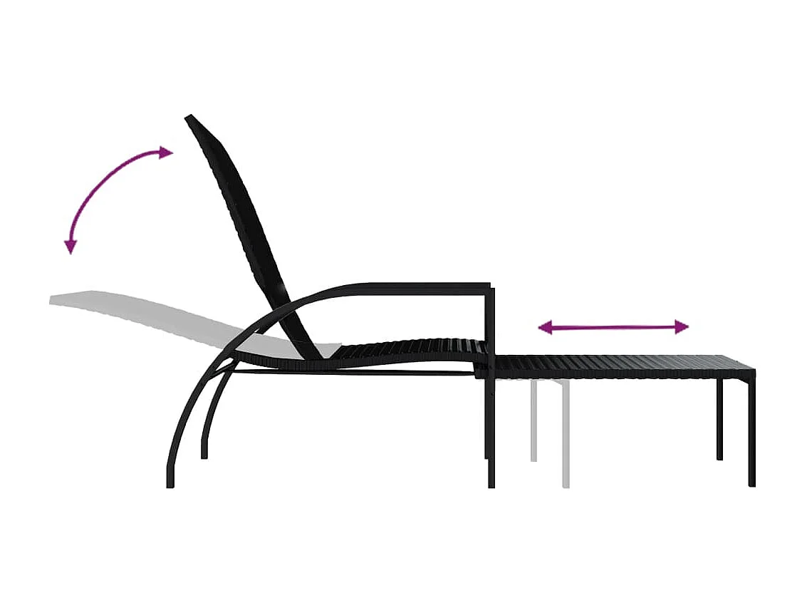Chaises longues avec repose-pied 2 pcs Résine tressée Noir