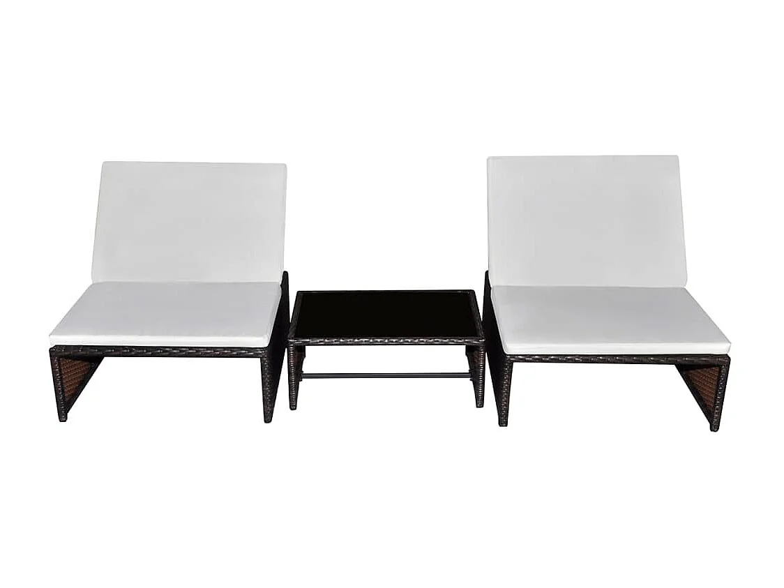 Cadeiras jardim reclináveis 2 pcs c/ mesa vime PE castanho