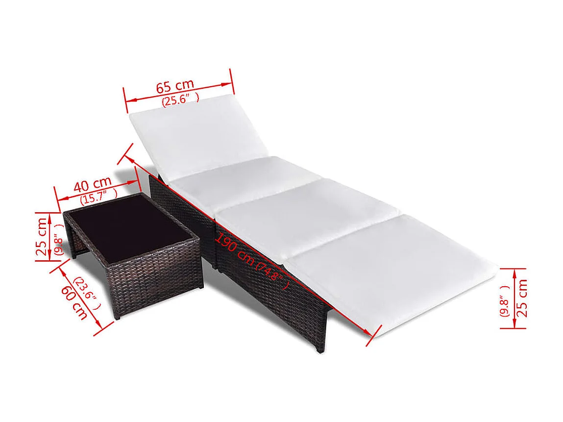 Cadeiras jardim reclináveis 2 pcs c/ mesa vime PE castanho