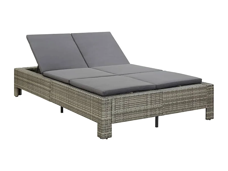 Ligbed met kussen 2-persoons poly rattan grijs