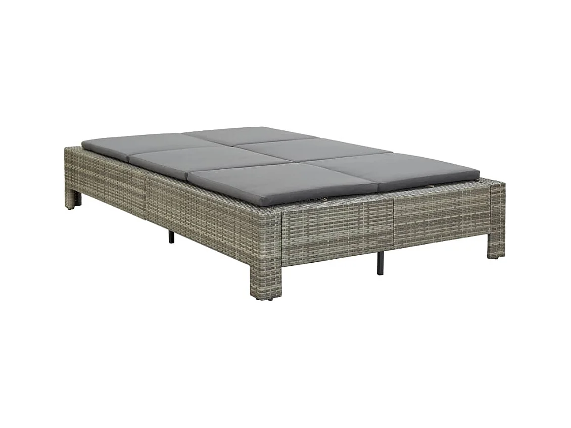 Ligbed met kussen 2-persoons poly rattan grijs