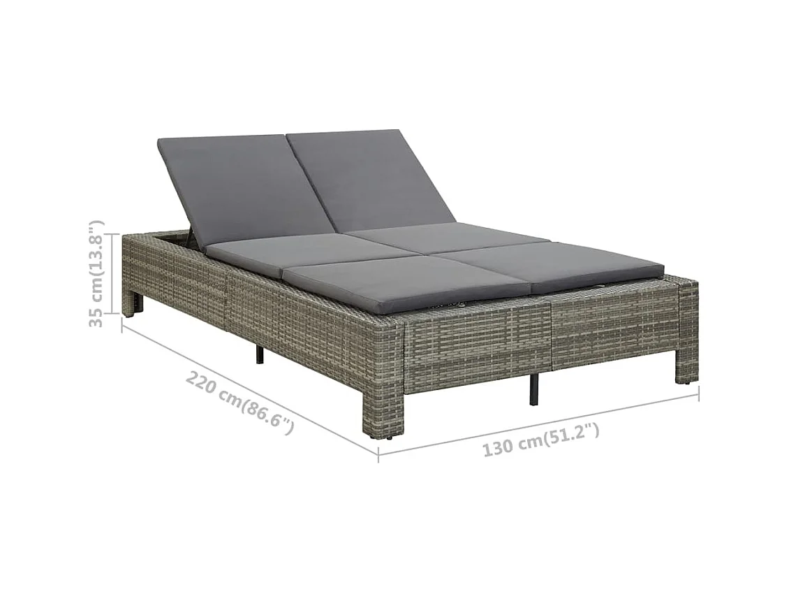 Ligbed met kussen 2-persoons poly rattan grijs