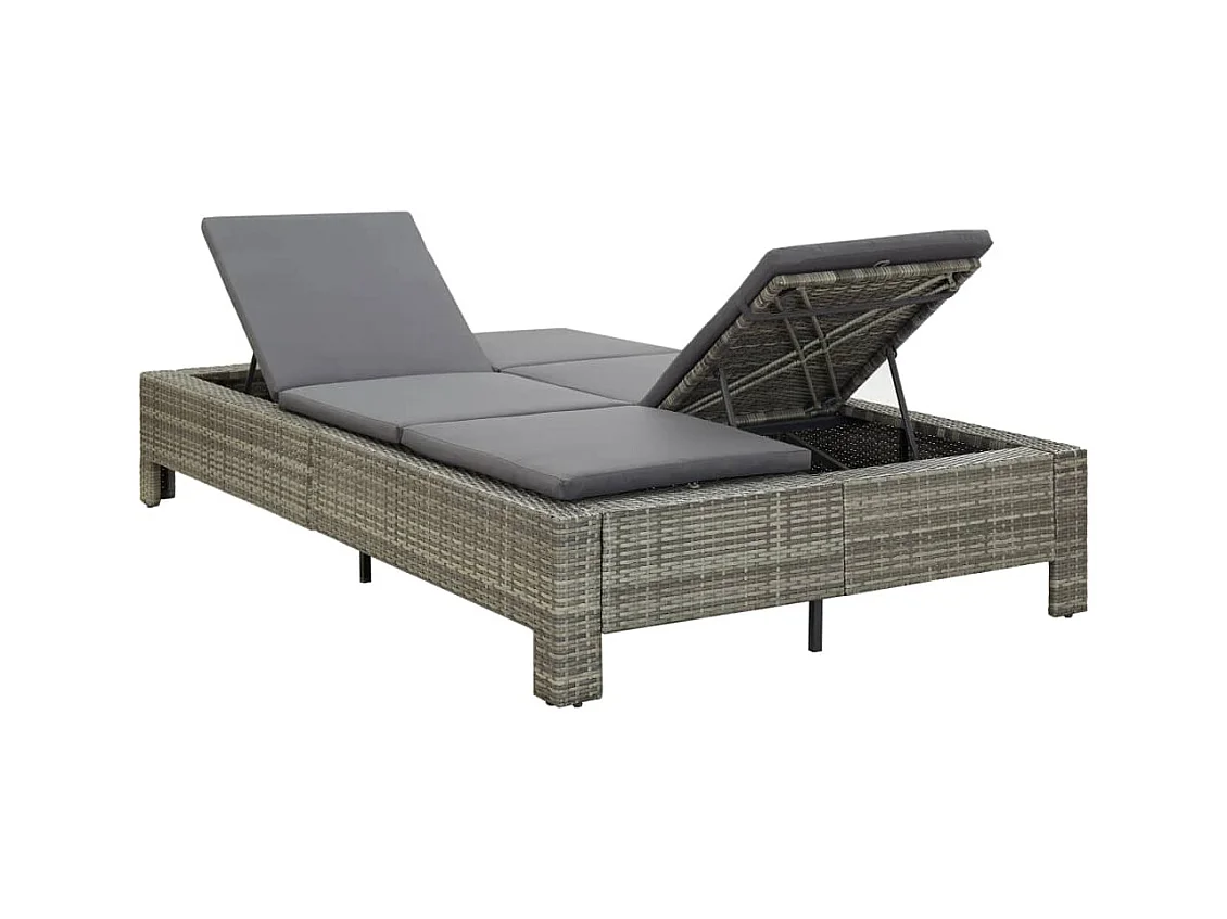 Ligbed met kussen 2-persoons poly rattan grijs