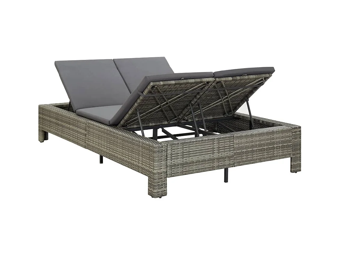 Ligbed met kussen 2-persoons poly rattan grijs