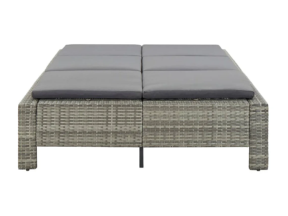 Ligbed met kussen 2-persoons poly rattan grijs