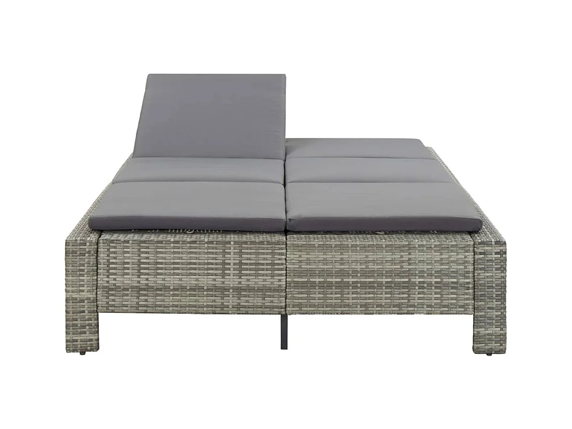 Ligbed met kussen 2-persoons poly rattan grijs