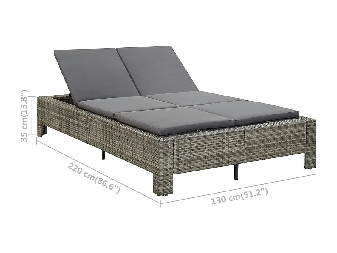 Transat à 2 places avec coussin Gris Résine tressée