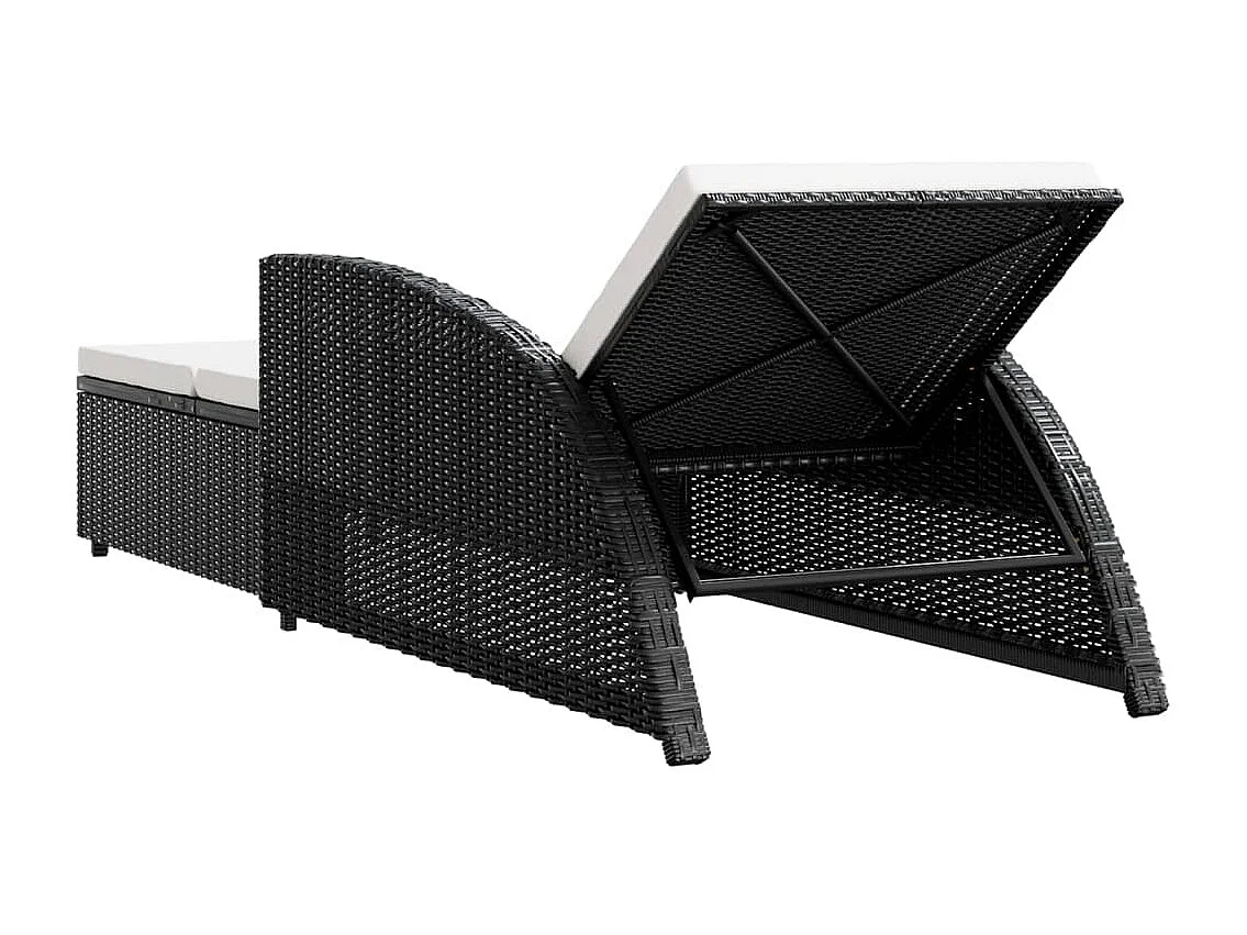 Chaise longue avec coussin blanc crème Résine tressée Noir