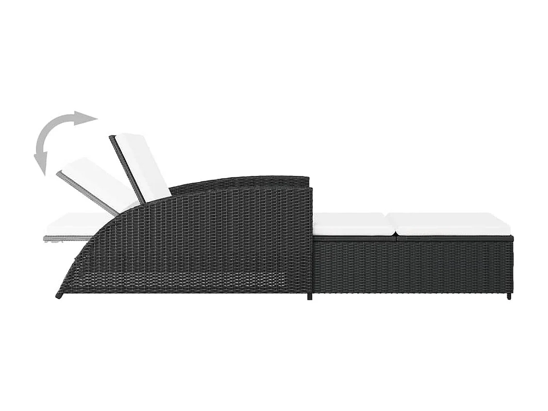 Chaise longue avec coussin blanc crème Résine tressée Noir