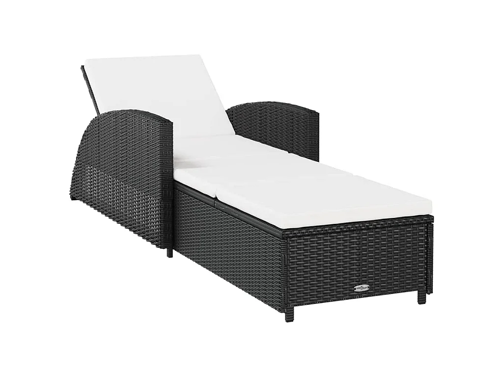 Sonnenliege mit Cremeweißer Auflage Poly Rattan Schwarz