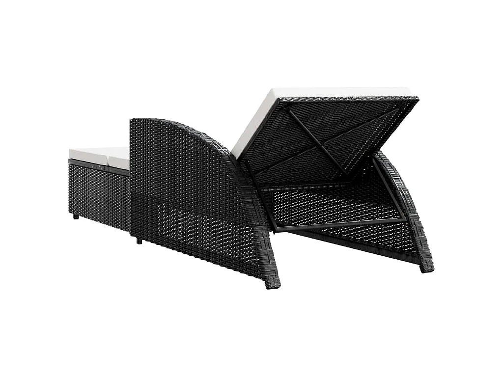 Sonnenliege mit Cremeweißer Auflage Poly Rattan Schwarz