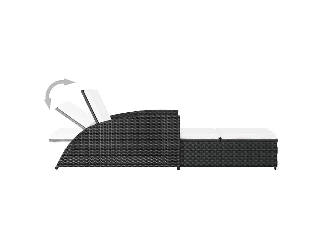 Sonnenliege mit Cremeweißer Auflage Poly Rattan Schwarz