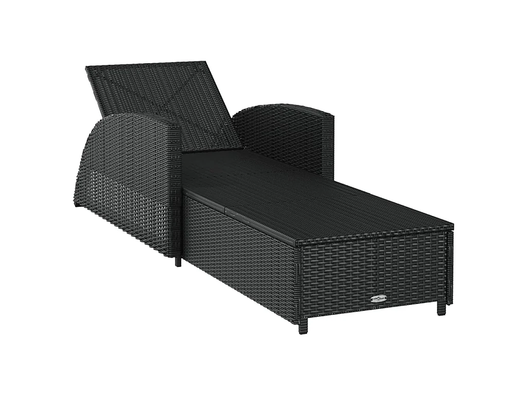 Sonnenliege mit Cremeweißer Auflage Poly Rattan Schwarz