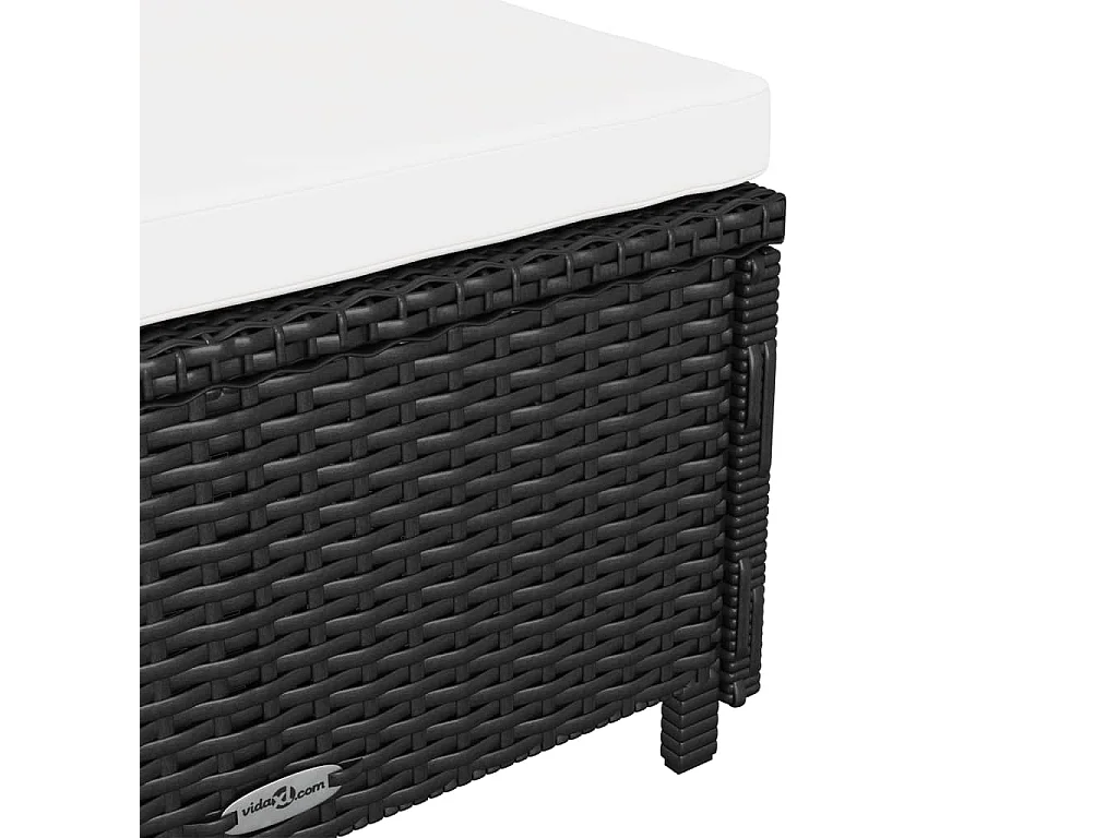 Sonnenliege mit Cremeweißer Auflage Poly Rattan Schwarz