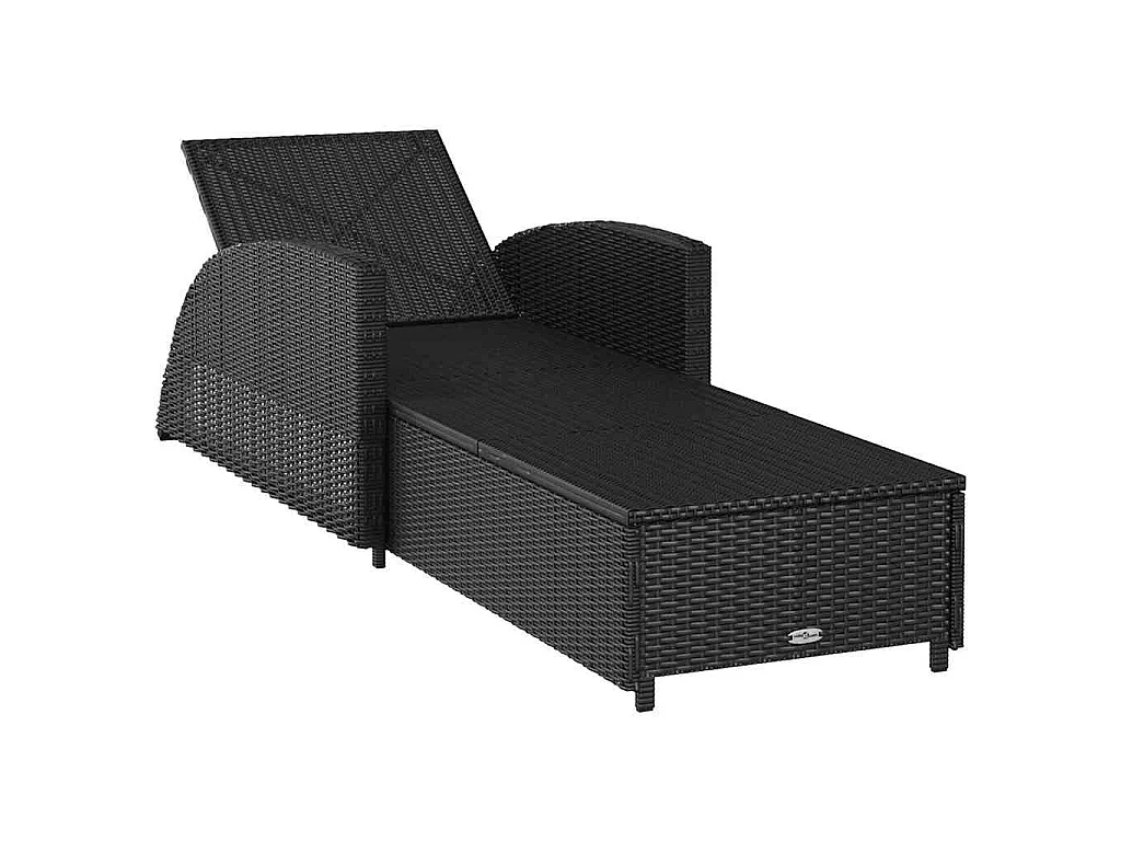 Lettino Prendisole con Cuscino Bianco Crema in Polyrattan Nero