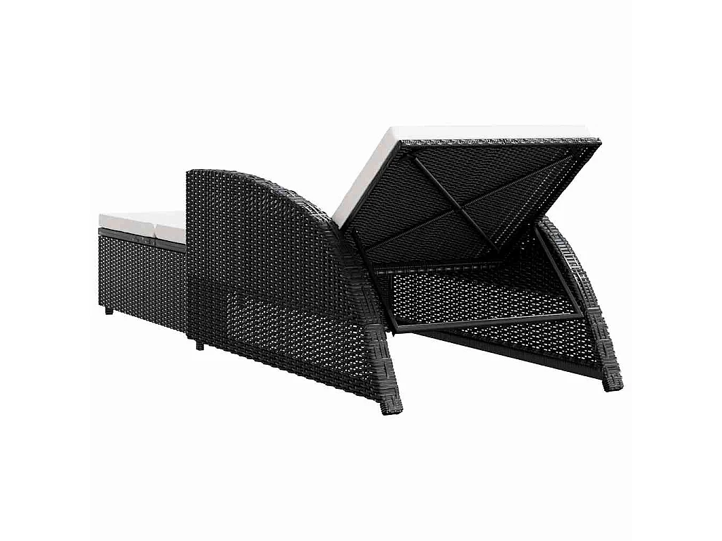 Lettino Prendisole con Cuscino Bianco Crema in Polyrattan Nero