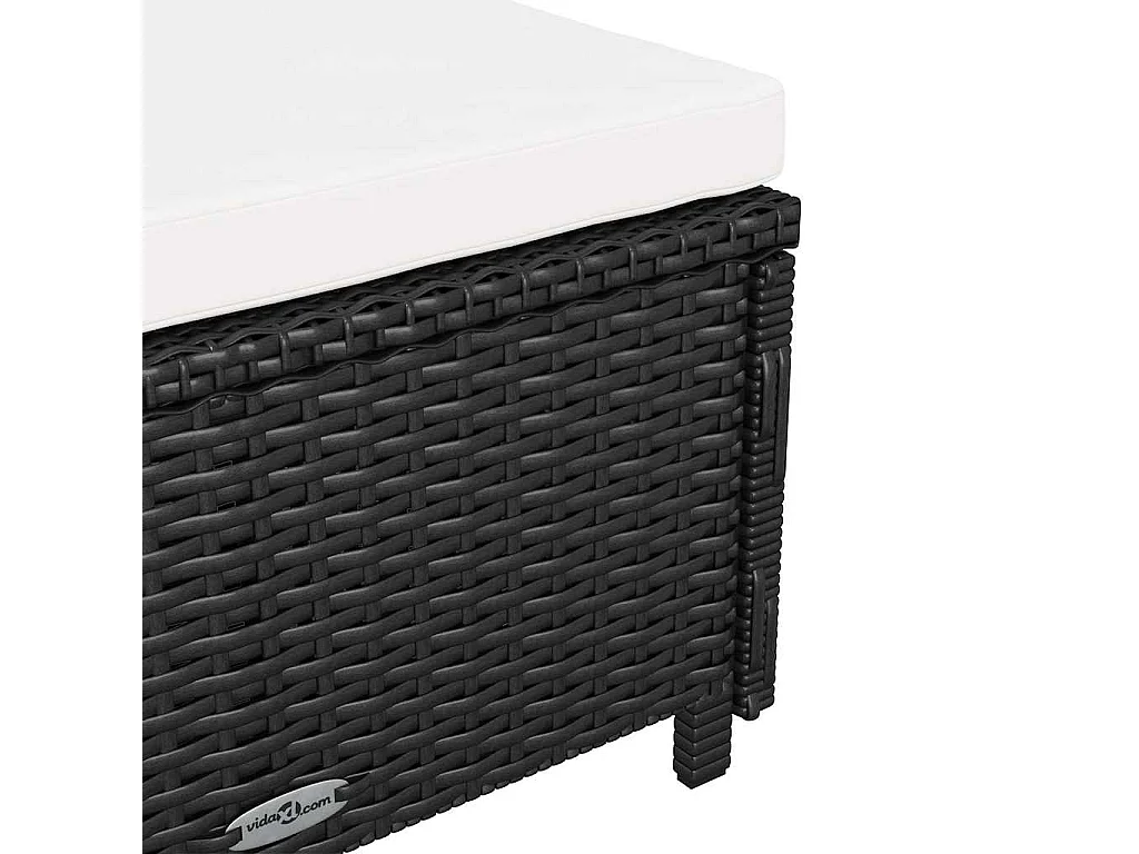 Lettino Prendisole con Cuscino Bianco Crema in Polyrattan Nero