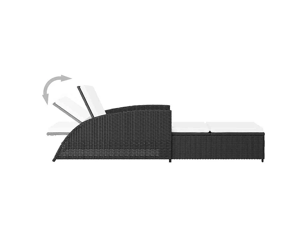 Lettino Prendisole con Cuscino Bianco Crema in Polyrattan Nero