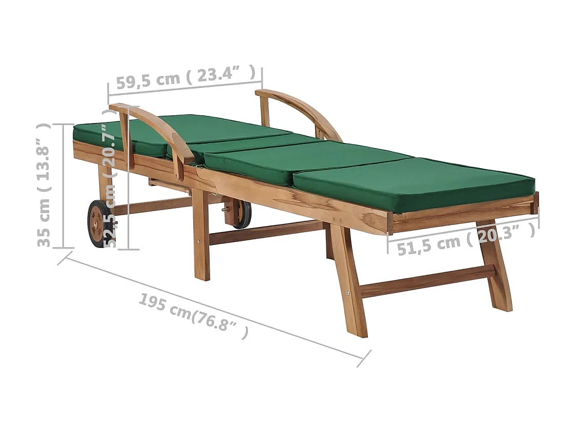 Espreguiçadeiras c/ almofadões 2 pcs madeira teca maciça verde