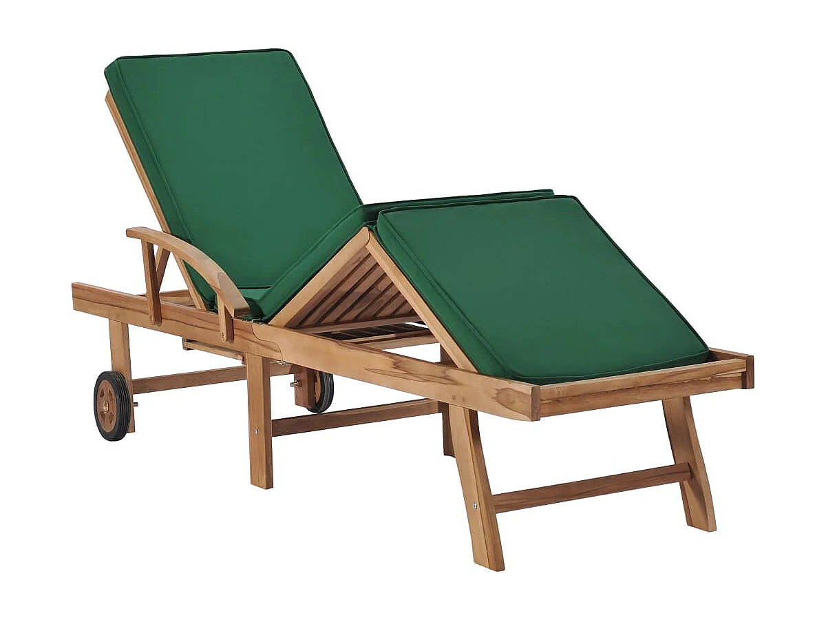 Espreguiçadeiras c/ almofadões 2 pcs madeira teca maciça verde