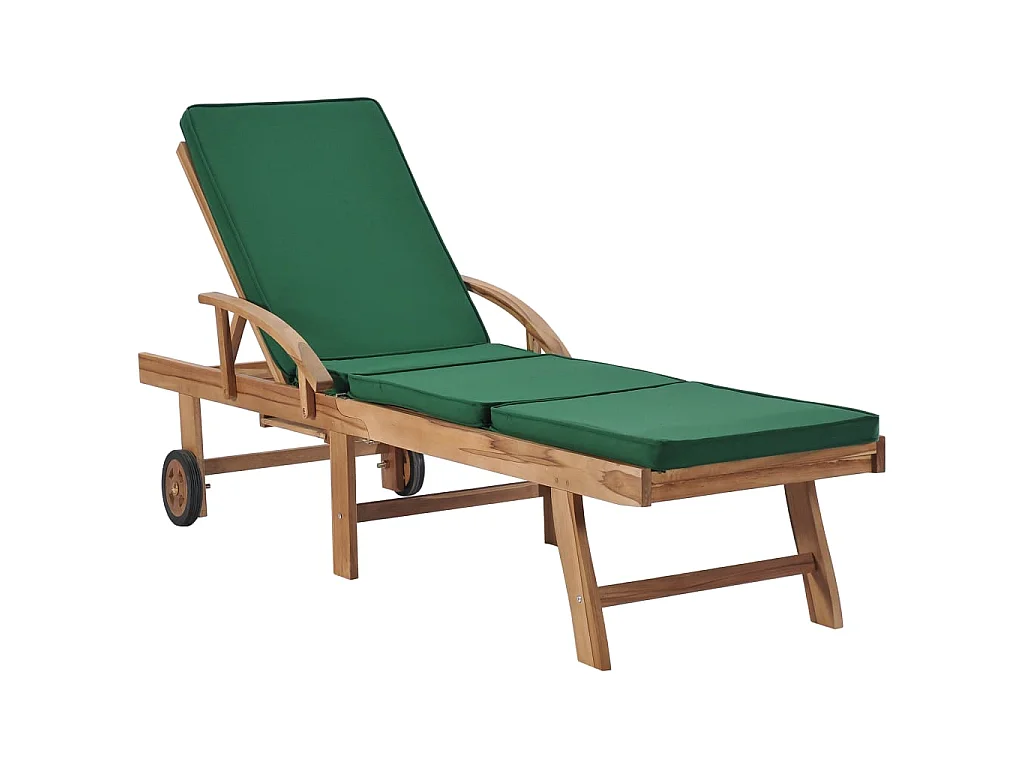 Chaises longues avec coussins 2 pcs Bois de teck solide Vert