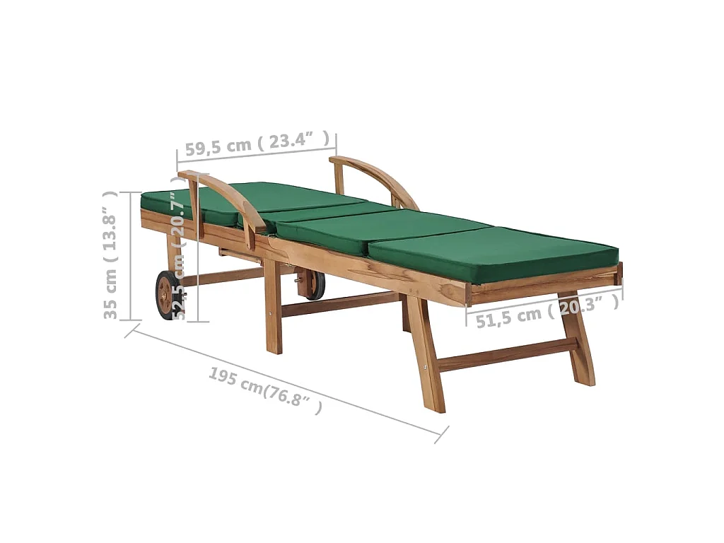 Chaises longues avec coussins 2 pcs Bois de teck solide Vert