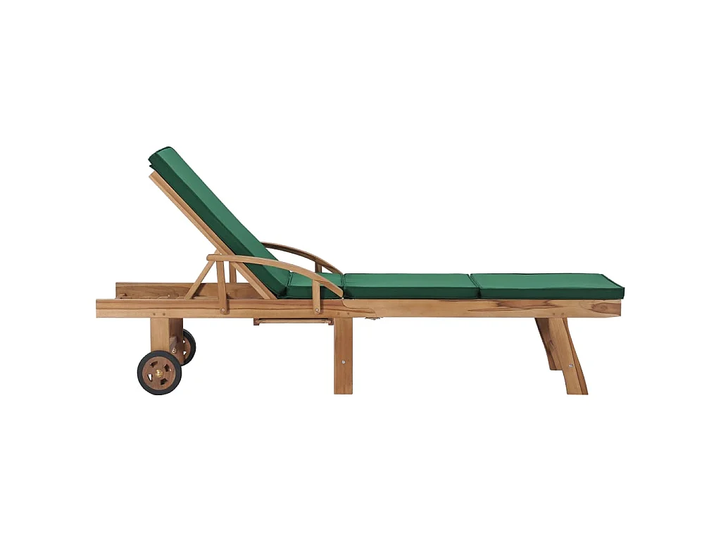 Chaises longues avec coussins 2 pcs Bois de teck solide Vert