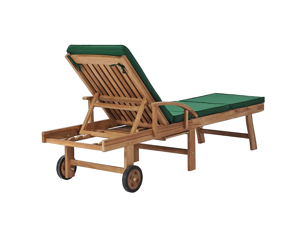 Chaises longues avec coussins 2 pcs Bois de teck solide Vert